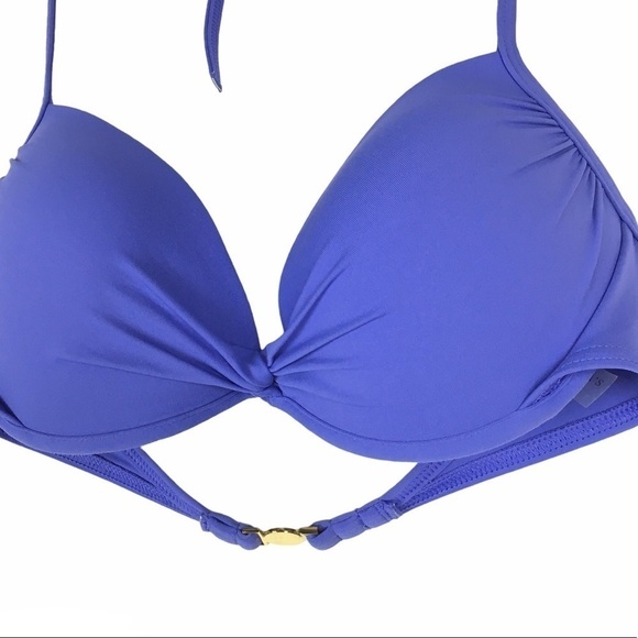 VICTORIA’S SECRET Bikini Top Push Up Padded Halter Tie Neck Twist Periwinkle 34C - Picture 2 of 8